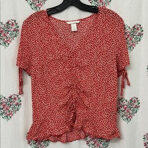 H&M Red Floral Ruched Blouse